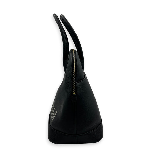Ville Large Black Top Handle Bag in Calfskin, Gold hardware