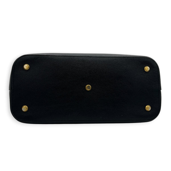 Ville Large Black Top Handle Bag in Calfskin, Gold hardware