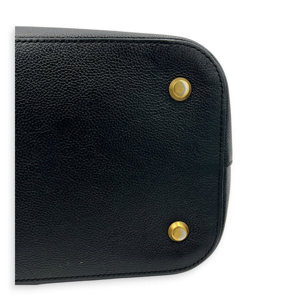 Ville Large Black Top Handle Bag in Calfskin, Gold hardware
