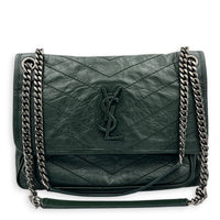 Niki Shoulder Bag Medium Green in Distressed Leather, Monochrome hardware