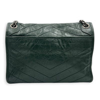 Niki Shoulder Bag Medium Green in Distressed Leather, Monochrome hardware
