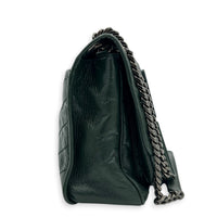Niki Shoulder Bag Medium Green in Distressed Leather, Monochrome hardware