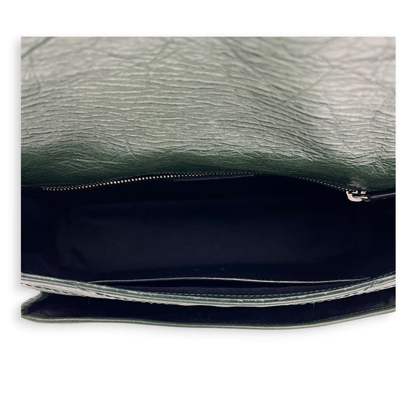 Niki Shoulder Bag Medium Green in Distressed Leather, Monochrome hardware