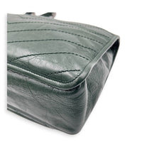 Niki Shoulder Bag Medium Green in Distressed Leather, Monochrome hardware