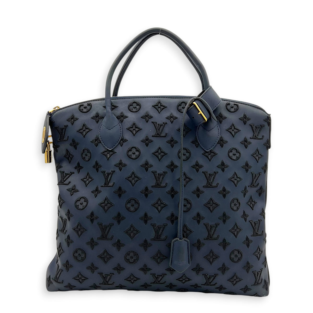 Addiction Lockit Vertical MM Blue Tote Bag in Rubber, Gold hardware