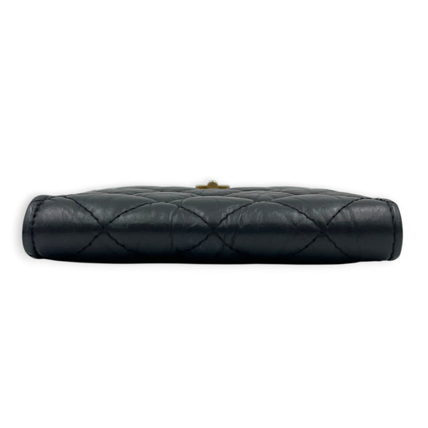 2.55 Wallet Zipped Black in Distressed Leather, Gold hardware