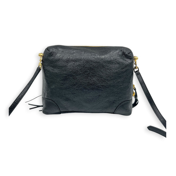City Shoulder Bag Noir in Distressed Leather, Gold hardware