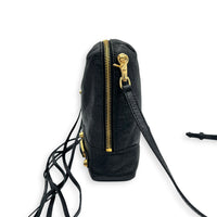 City Shoulder Bag Noir in Distressed Leather, Gold hardware