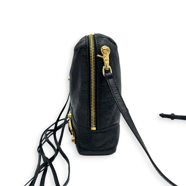 City Shoulder Bag Noir in Distressed Leather, Gold hardware