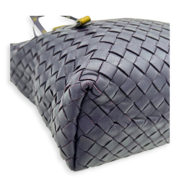 Intrecciato Tote Bag Purple in Intrecciato Leather, Gold hardware