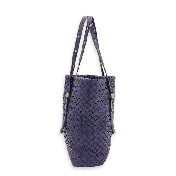 Intrecciato Tote Bag Purple in Intrecciato Leather, Gold hardware