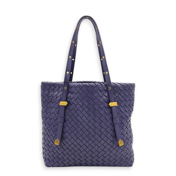 Intrecciato Tote Bag Purple in Intrecciato Leather, Gold hardware