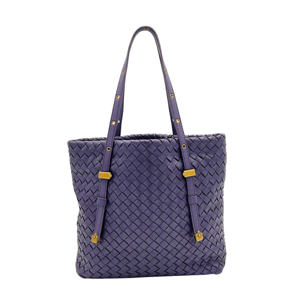 Intrecciato Tote Bag Purple in Intrecciato Leather, Gold hardware
