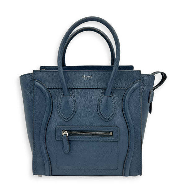 Luggage Top Handle Bag Mini Steel Blue in Calfskin, Silver hardware