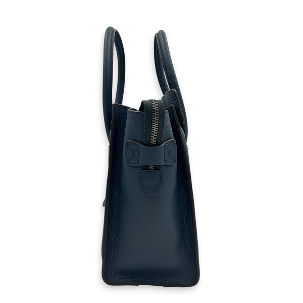 Luggage Top Handle Bag Mini Steel Blue in Calfskin, Silver hardware