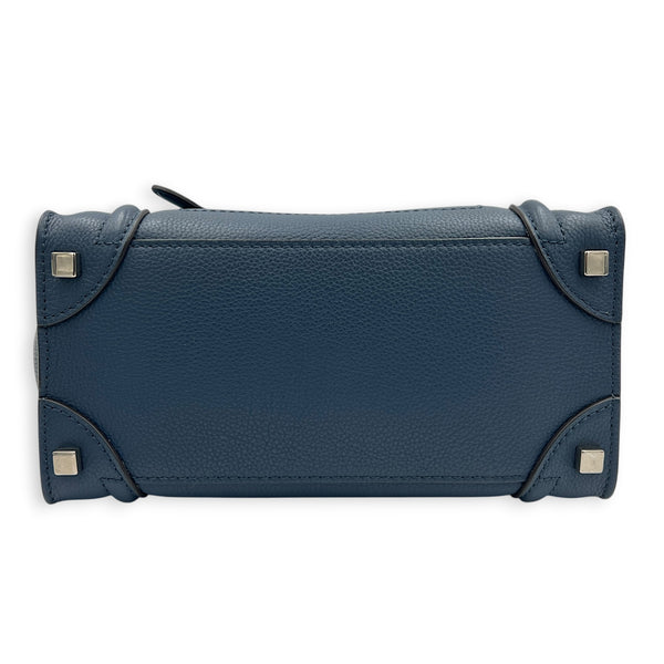 Luggage Top Handle Bag Mini Steel Blue in Calfskin, Silver hardware