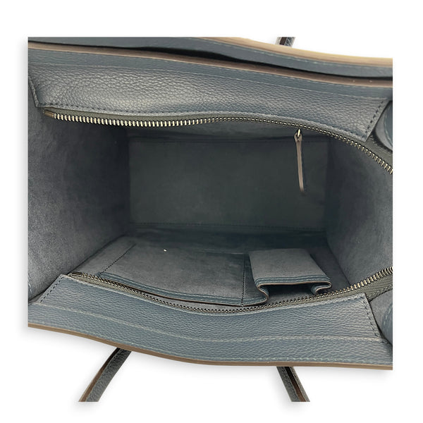 Luggage Top Handle Bag Mini Steel Blue in Calfskin, Silver hardware