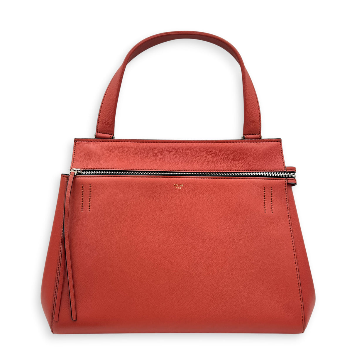 Edge  Top Handle Bag Large Red in Calfskin, Silver hardware
