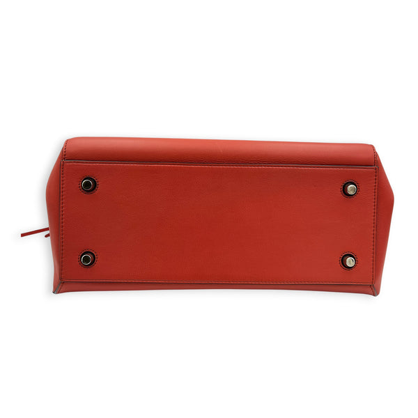 Edge  Top Handle Bag Large Red in Calfskin, Silver hardware