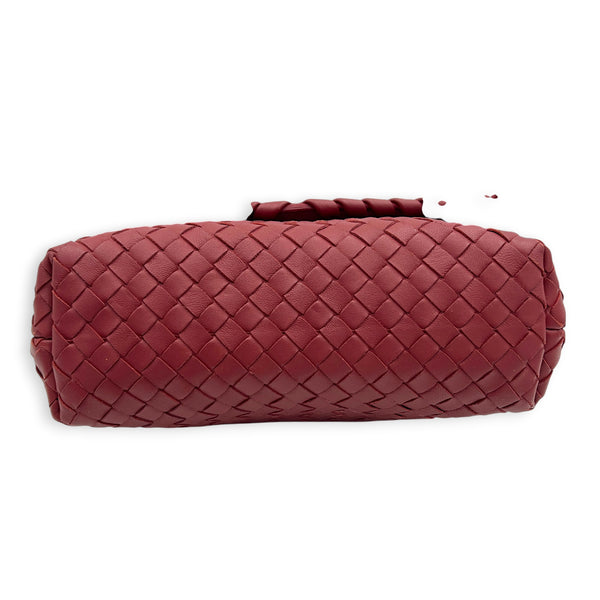 Intrecciato Shoulder Bag Red in Intrecciato Leather, Gold hardware