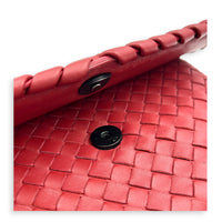 Intrecciato Shoulder Bag Red in Intrecciato Leather, Gold hardware