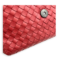 Intrecciato Shoulder Bag Red in Intrecciato Leather, Gold hardware