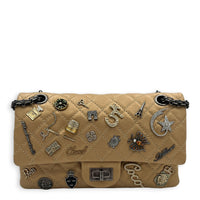2.55 Small Beige Shoulder Bag in Calfskin, Ruthenium hardware