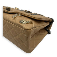 2.55 Small Beige Shoulder Bag in Calfskin, Ruthenium hardware