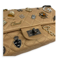 2.55 Small Beige Shoulder Bag in Calfskin, Ruthenium hardware