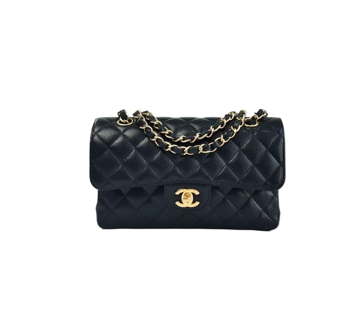 Classic Double Flap Shoulder Bag Small Black in Caviar Leather, Gold hardware