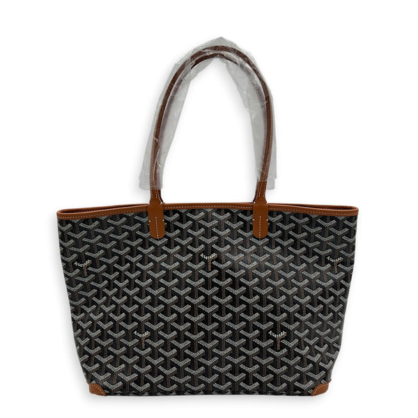 Artois Tote Bag PM Brown in Coated Canvas, Silver hardware