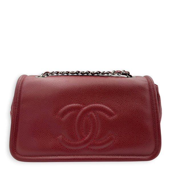 CC Timeless Flap Shoulder Bag Red in Caviar Leather, Silver hardware