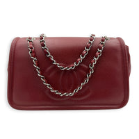 CC Timeless Flap Shoulder Bag Red in Caviar Leather, Silver hardware