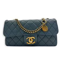 CC Crown Flap Blue Shoulder Bag in Calfskin, Gold hardware