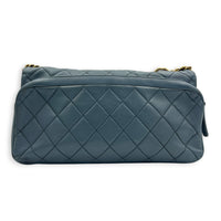 CC Crown Flap Blue Shoulder Bag in Calfskin, Gold hardware