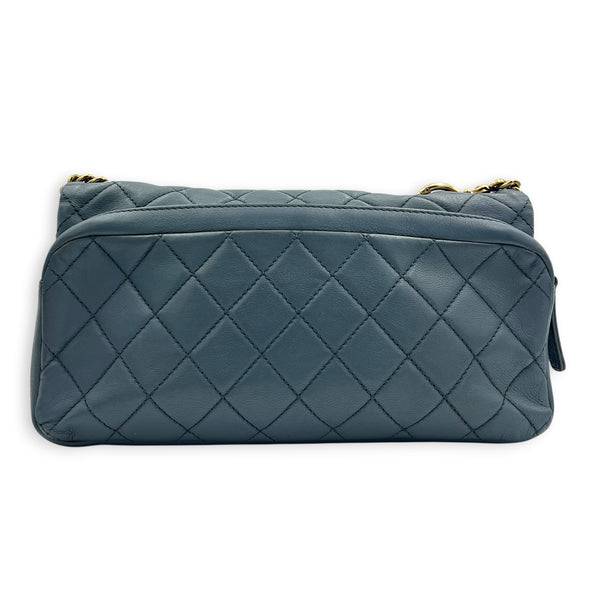 CC Crown Flap Blue Shoulder Bag in Calfskin, Gold hardware
