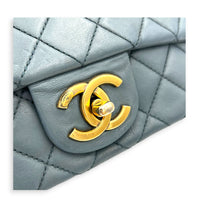 CC Crown Flap Blue Shoulder Bag in Calfskin, Gold hardware