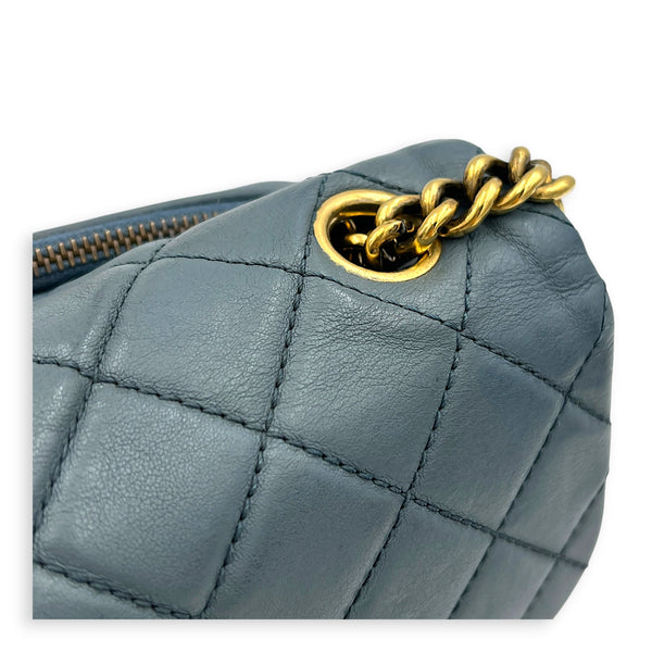 CC Crown Flap Blue Shoulder Bag in Calfskin, Gold hardware