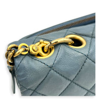 CC Crown Flap Blue Shoulder Bag in Calfskin, Gold hardware