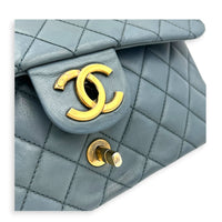 CC Crown Flap Blue Shoulder Bag in Calfskin, Gold hardware