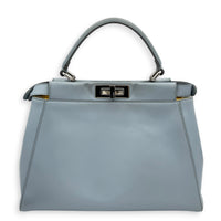 Peekaboo Top Handle Bag Medium Blue in Calfskin, Silver hardware