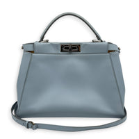 Peekaboo Top Handle Bag Medium Blue in Calfskin, Silver hardware