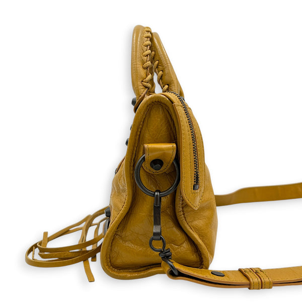 City Mini Yellow Top Handle Bag in Lambskin, Gunmetal hardware