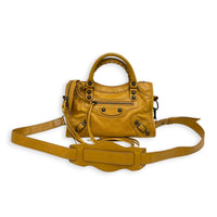 City Mini Yellow Top Handle Bag in Lambskin, Gunmetal hardware