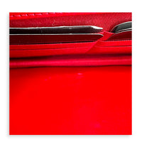 CC Red Wallet On Chain in Caviar Leather, Silver hardware