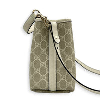 Emblem Shoulder Bag Beige in Canvas, Gold hardware