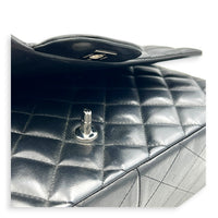Classic Single Flap Jumbo Black Shoulder Bag in Lambskin, Silver hardware