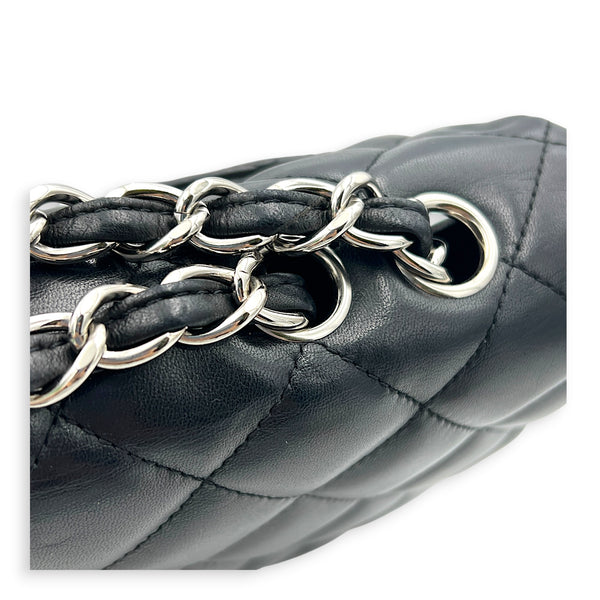 Classic Single Flap Jumbo Black Shoulder Bag in Lambskin, Silver hardware