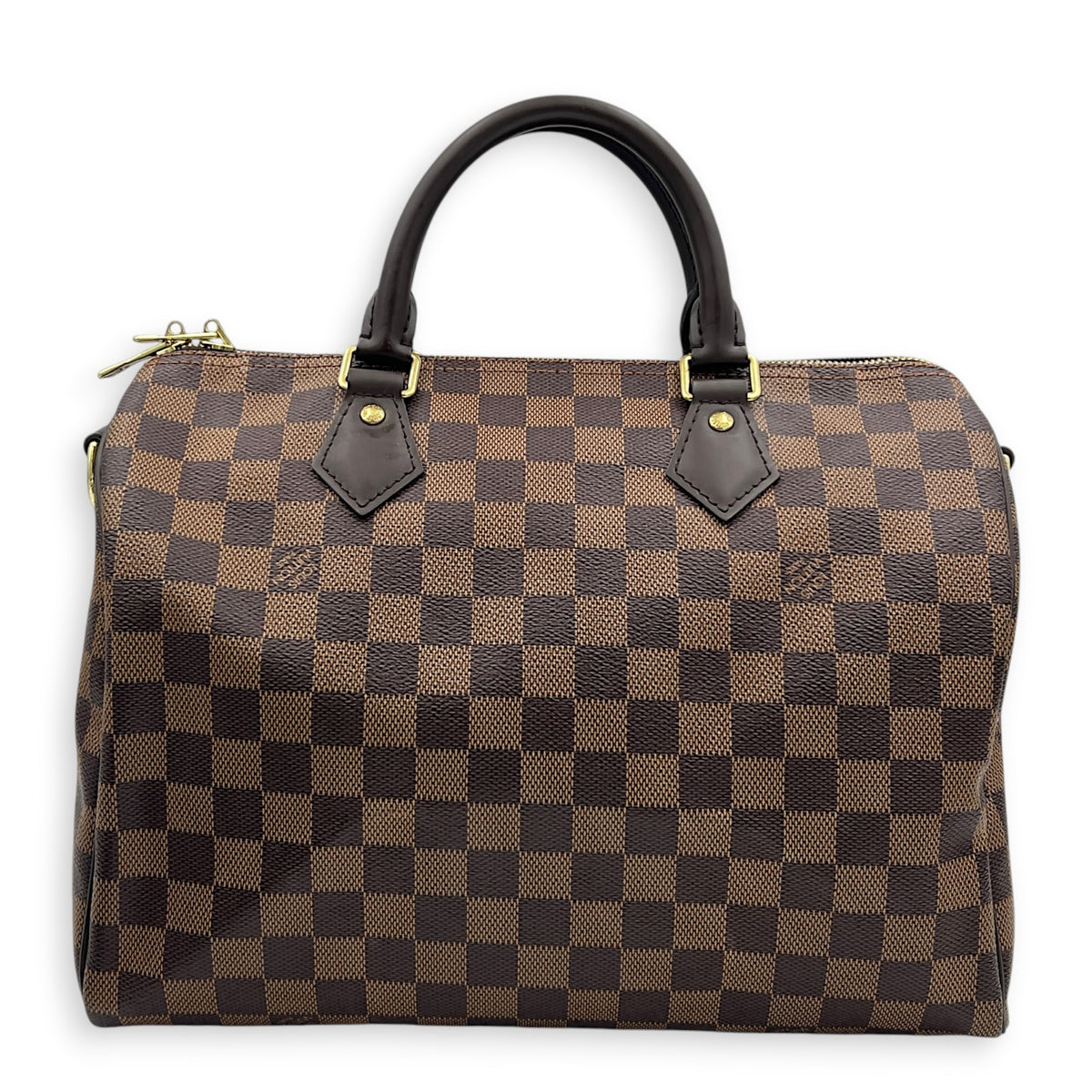 Speedy Bandouliere 30 Brown Top Handle Bag in Coated Canvas, Gold hardware