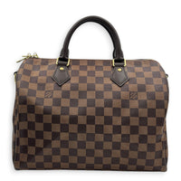 Speedy Bandouliere 30 Brown Top Handle Bag in Coated Canvas, Gold hardware